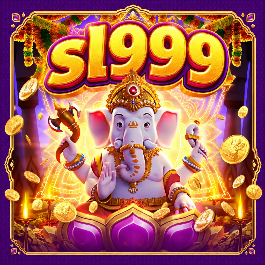 sl999 menampilkan karakter Ganesha dengan koin emas dalam permainan Ganesha Gold